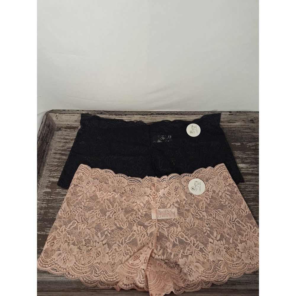 Womens Floral Lace Boy Short Panties 2 Pack Black Peach Pink XL RN 157071